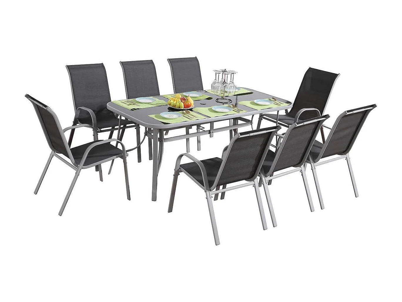 Conjunto de móveis de jardim de 8 lugares "Cordoba XL 180" - Phoenix - Cinza escuro