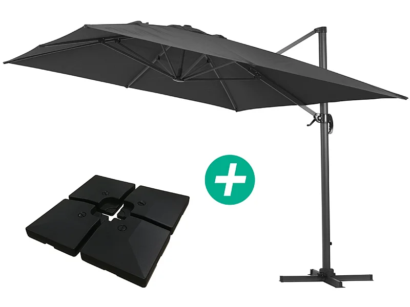 Aluminium zweefparasol Sun 4 met tegels - 3 x 4 m - Zwart