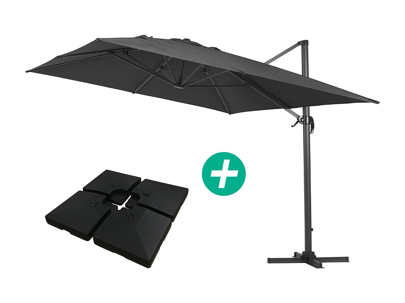 Ombrelone de Jardim Suspenso Alumínio "Sun 4"- Retangular - 3 x 4 m - Preto - Com Contrapeso