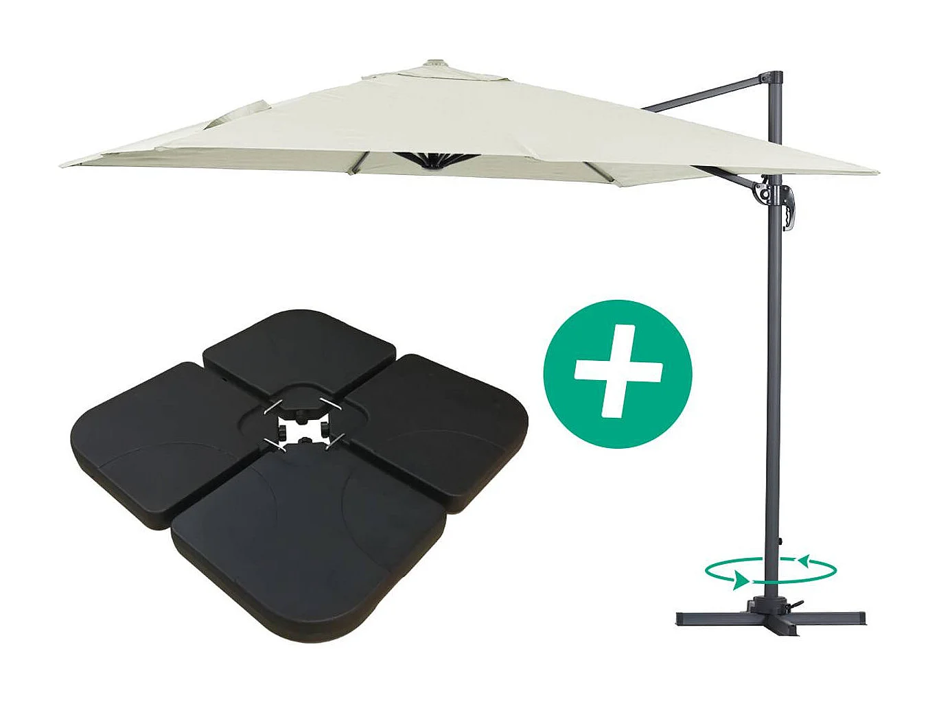 Ombrellone da giardino a sospensione "Sun 3 " - Quadrato - 3 x 3 - Ecru - Base inclusa