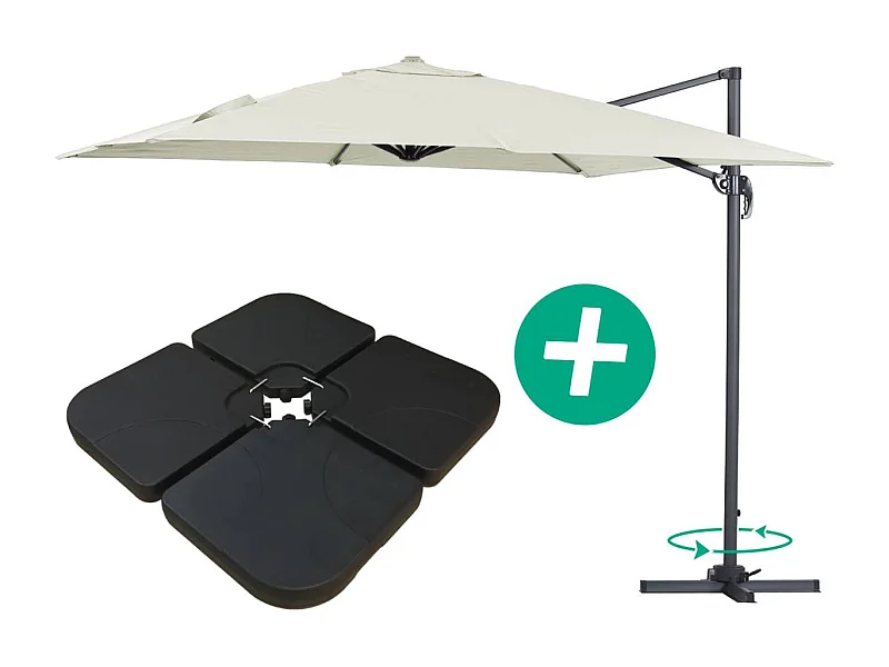 Ombrelone de Jardim Suspenso Alumínio "Sun 3" - Quadrado - 3 x 3 m - Cru - Com Contrapeso