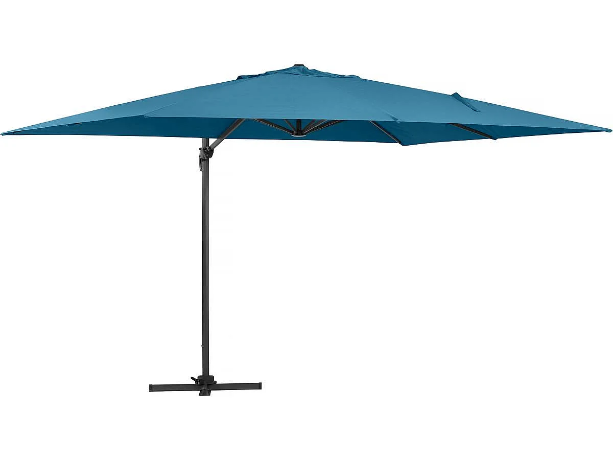 Parasol jardin déporté Alu "Sun 4" - Rectangle - 3 x 4 m - Bleu + Housse de protection