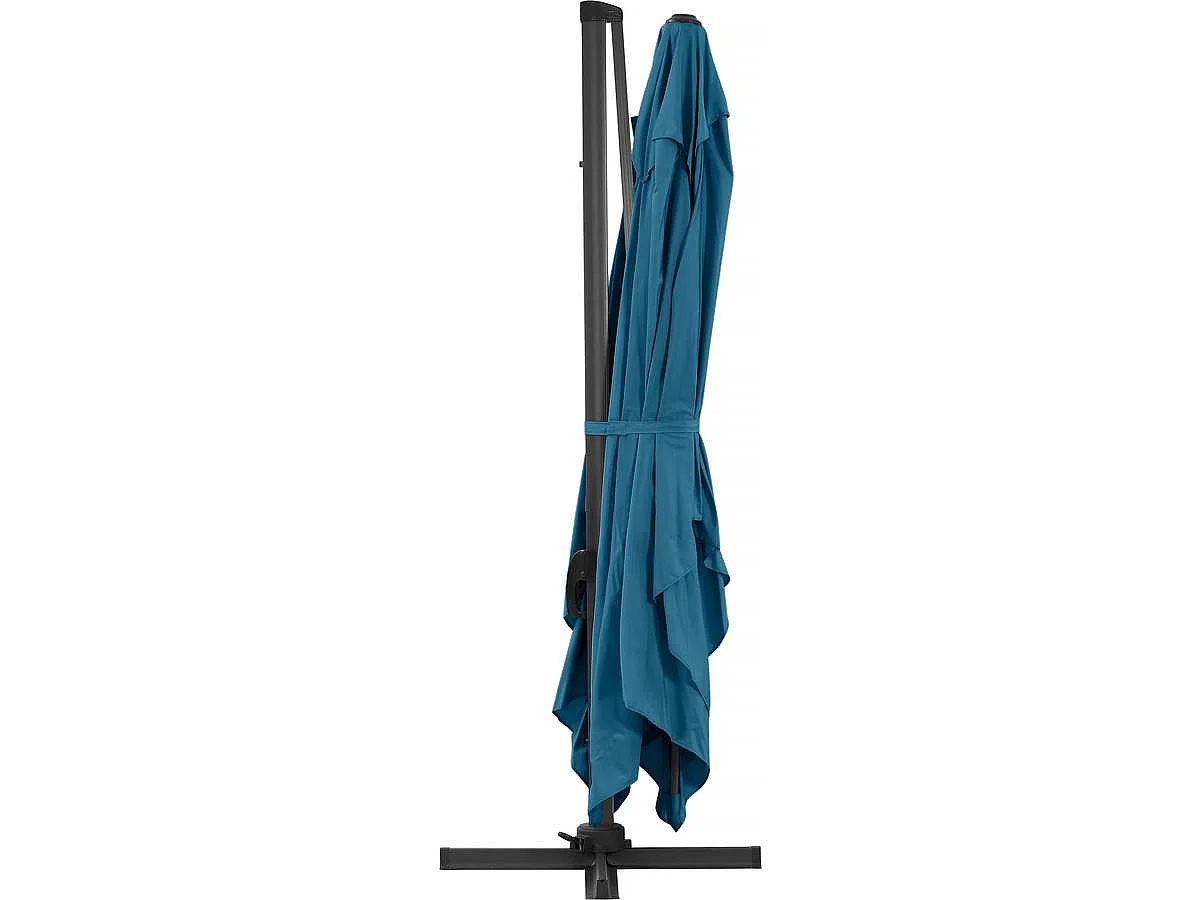 Parasol jardin déporté Alu "Sun 4" - Rectangle - 3 x 4 m - Bleu + Housse de protection