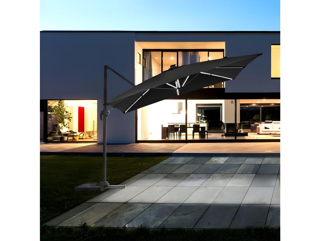 vente unique Parasol jardin déporté LED Alu "Sun 4 Luxe" - Rectangle - 3 x 4 m - Dalles à lester incluses