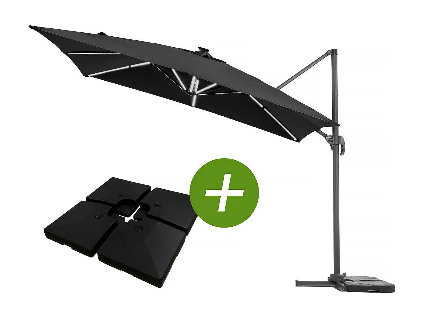 Freiarmgartenschirm LED Alu "Sun 4 Luxe" - Viereckig: 3 x 4 M - Ballastfuß enthalten