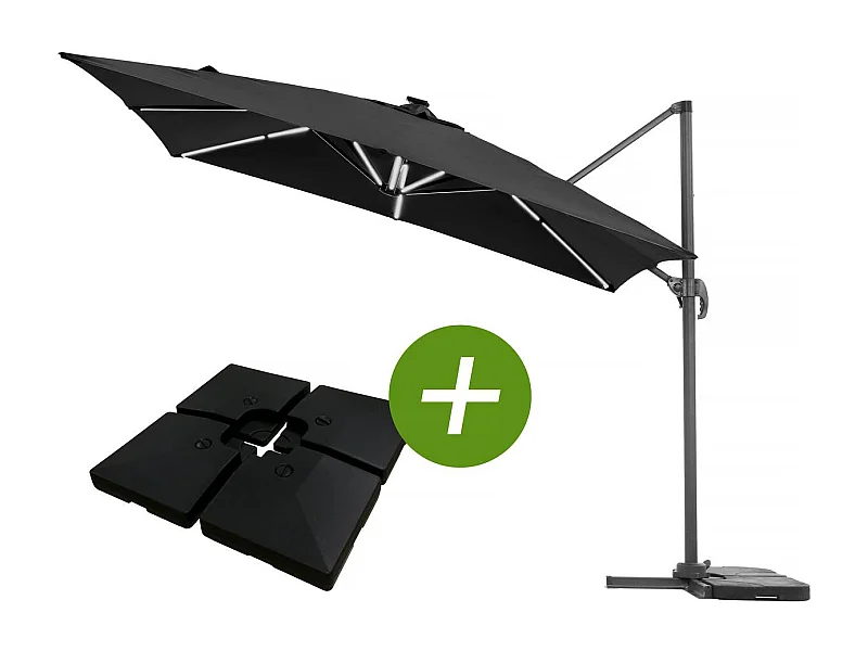 Freiarmgartenschirm LED Alu "Sun 4 Luxe" - Viereckig: 3 x 4 M - Ballastfuß enthalten