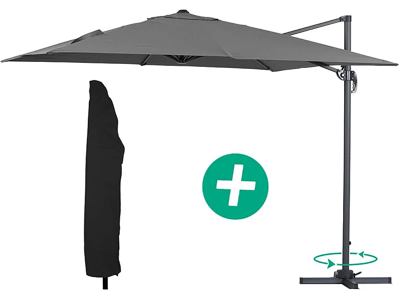 Vierkante aluminium zweefparasol "Sun 3" - 3 x 3 m - Grijs met beschermhoes