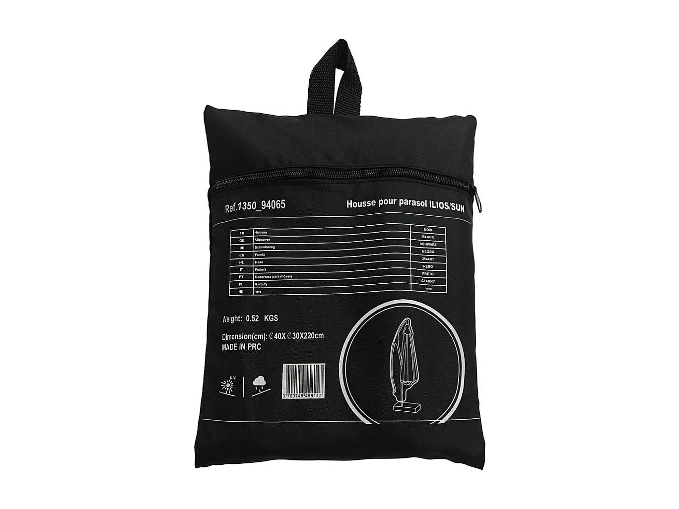 Parasol jardin déporté Alu "Sun 3" - Carré - 3 x 3 m - Gris + housse de protection