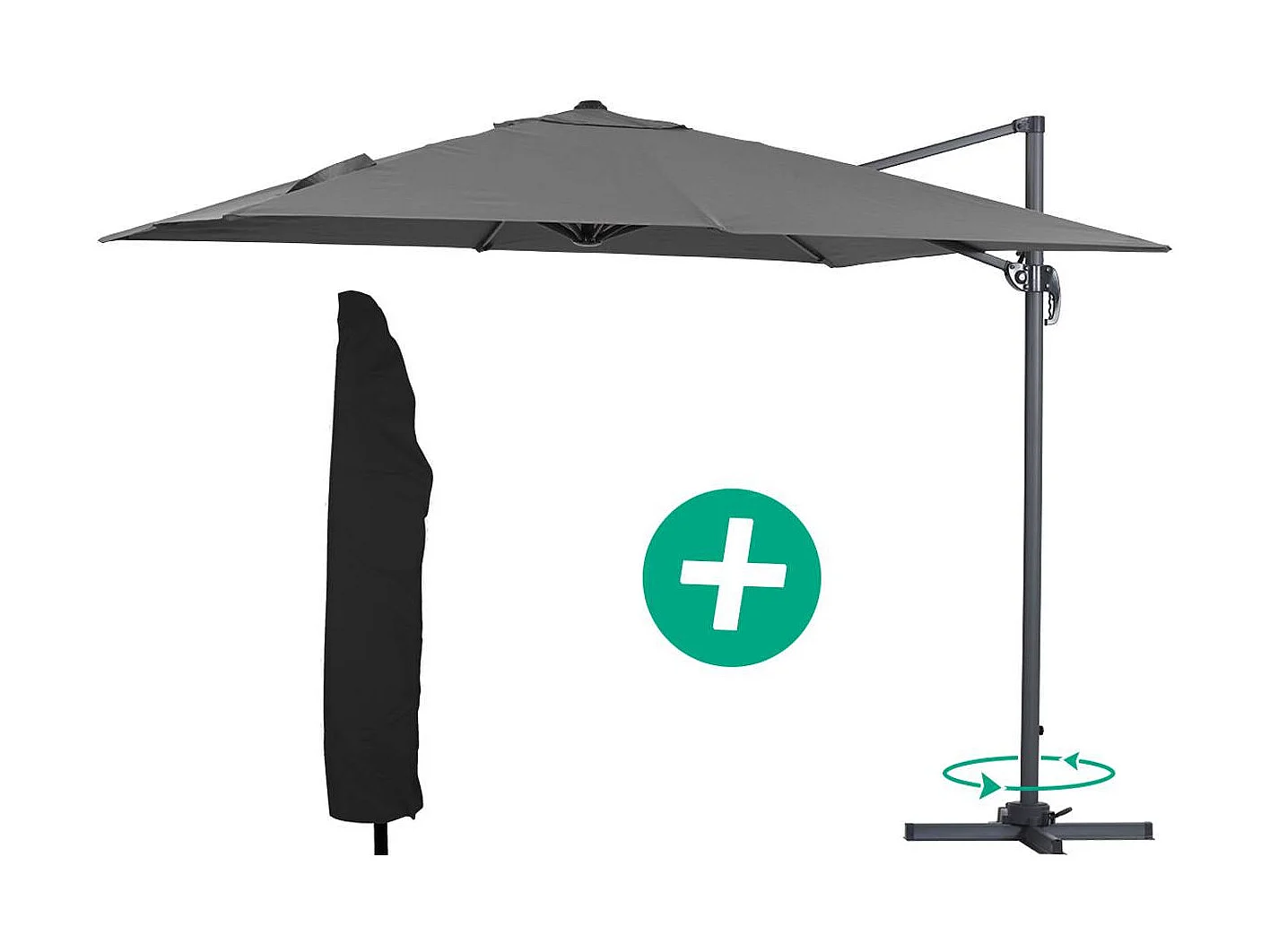 Parasol jardin déporté Alu "Sun 3" - Carré - 3 x 3 m - Gris + housse de protection