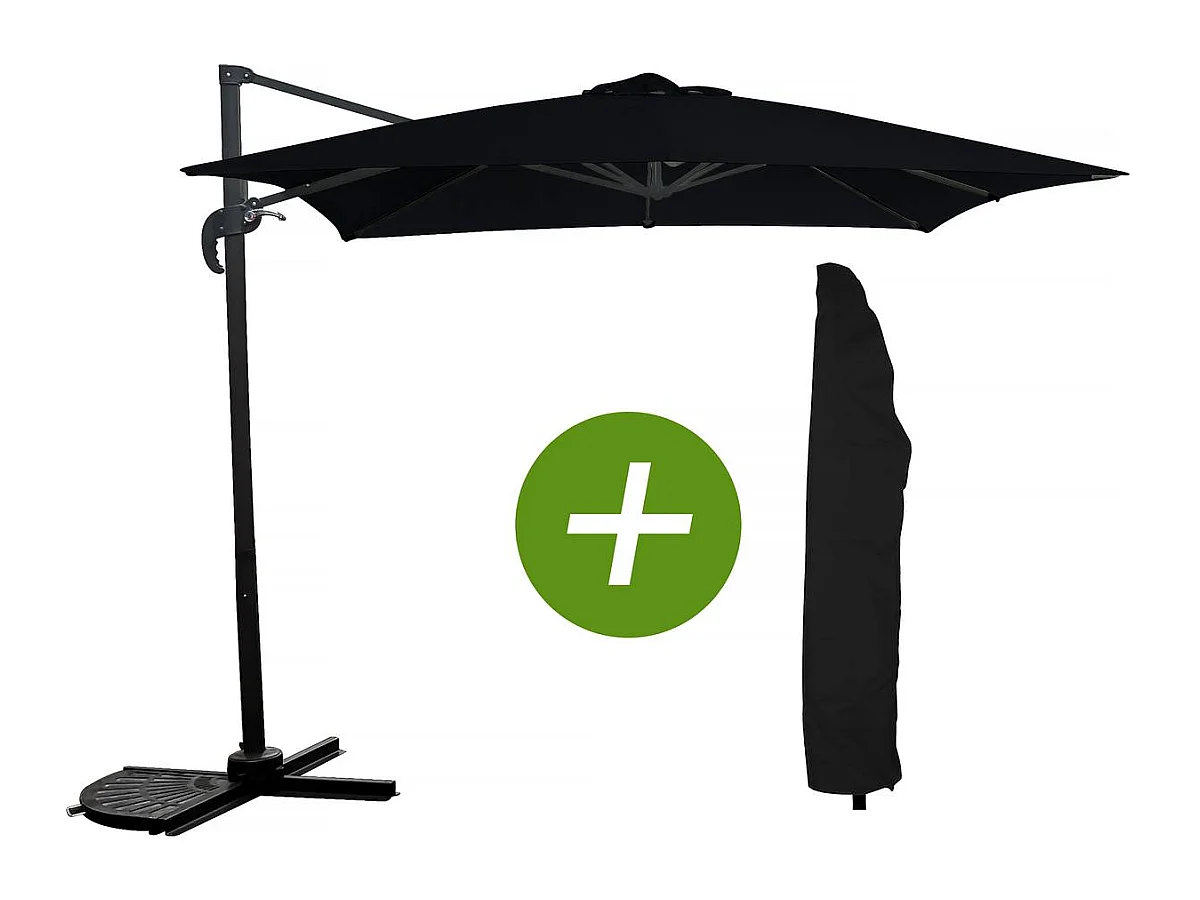 Parasol jardin déporté "Soleil" - Carré - 2.5 x 2.5 m - Noir + Housse de protection