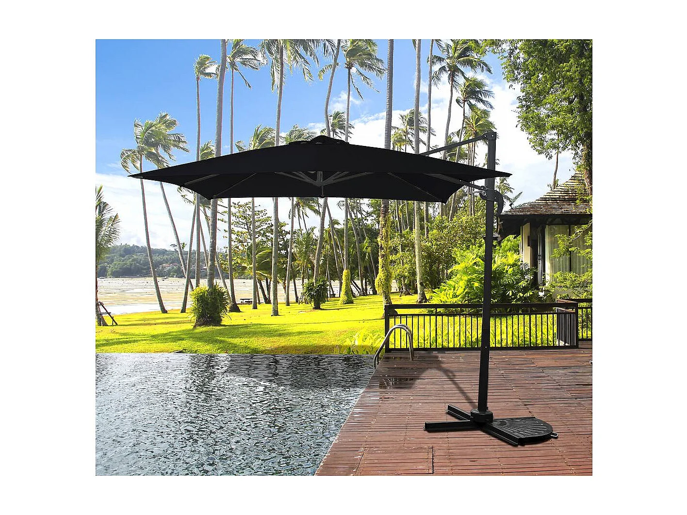 Parasol ogrodowy "Soleil" z boczną nogą - Kwadratowy - 2.5 x 2.5 m - Czarny + pokrowiec zabezpieczający