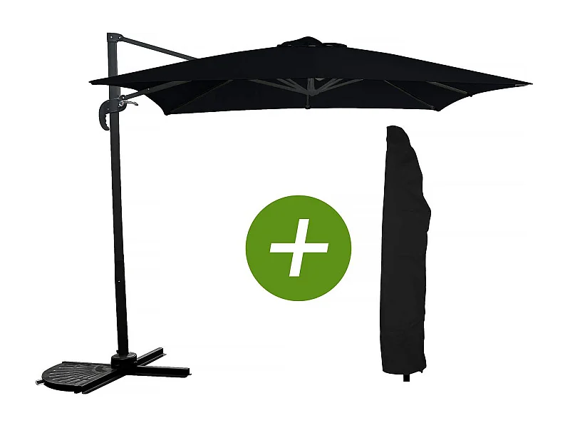 Parasol vrijhangend tuin zweefparasol "Soleil" - Vierkant - 2,5 x 2,5 m - Zwart + beschermhoes parasol