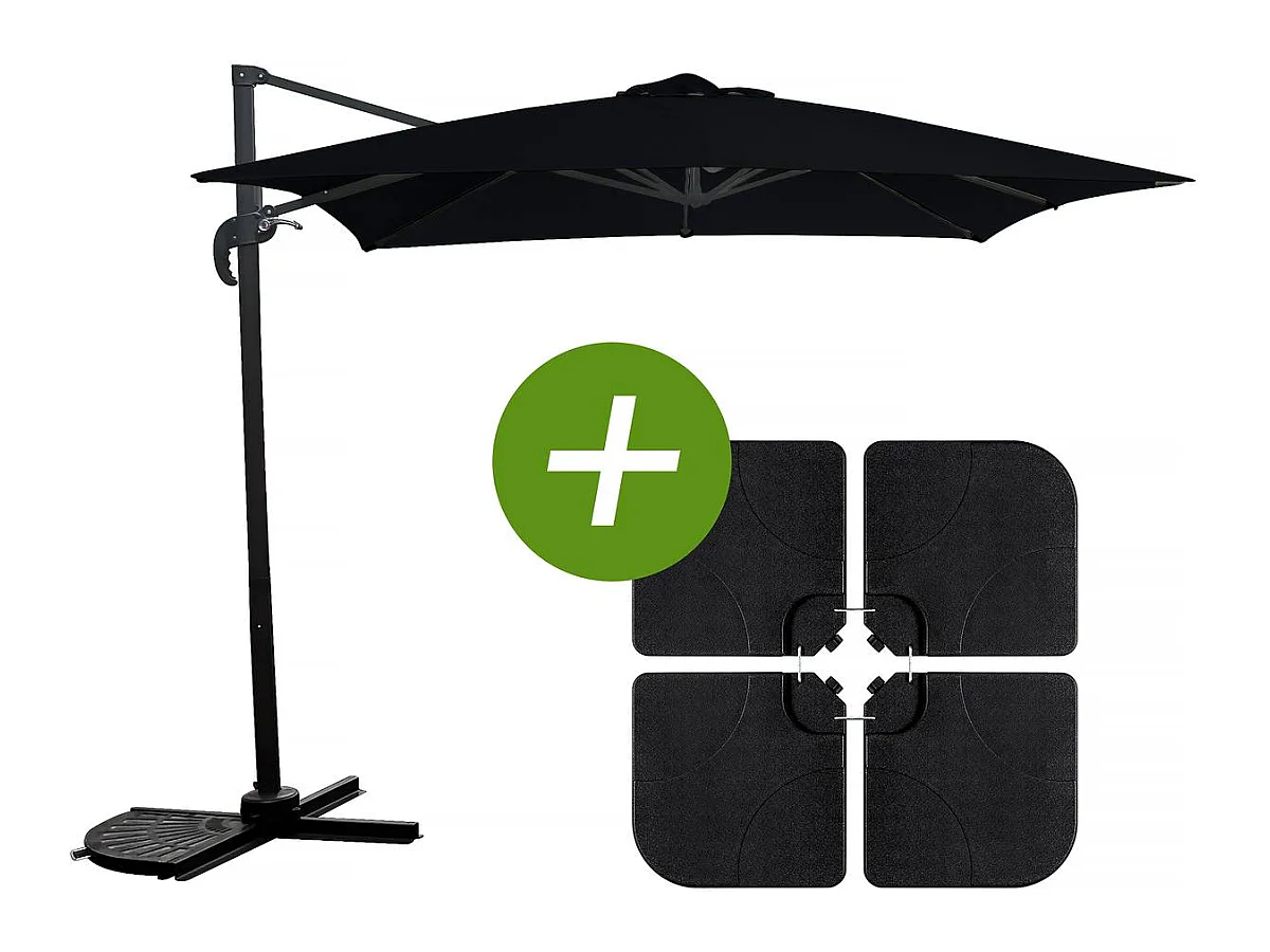 Ampelschirm "Soleil" - Viereckig - 2,5 x 2,5 m - Schwarz + Platten zur Beschwerung inbegriffen