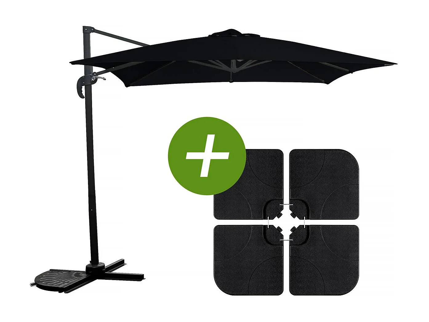 Parasol vrijhangend tuin zweefparasol "Soleil" - Vierkant - 2,5 x 2,5 m - Zwart + inclusief parasolvoet tegel / parasoltegels