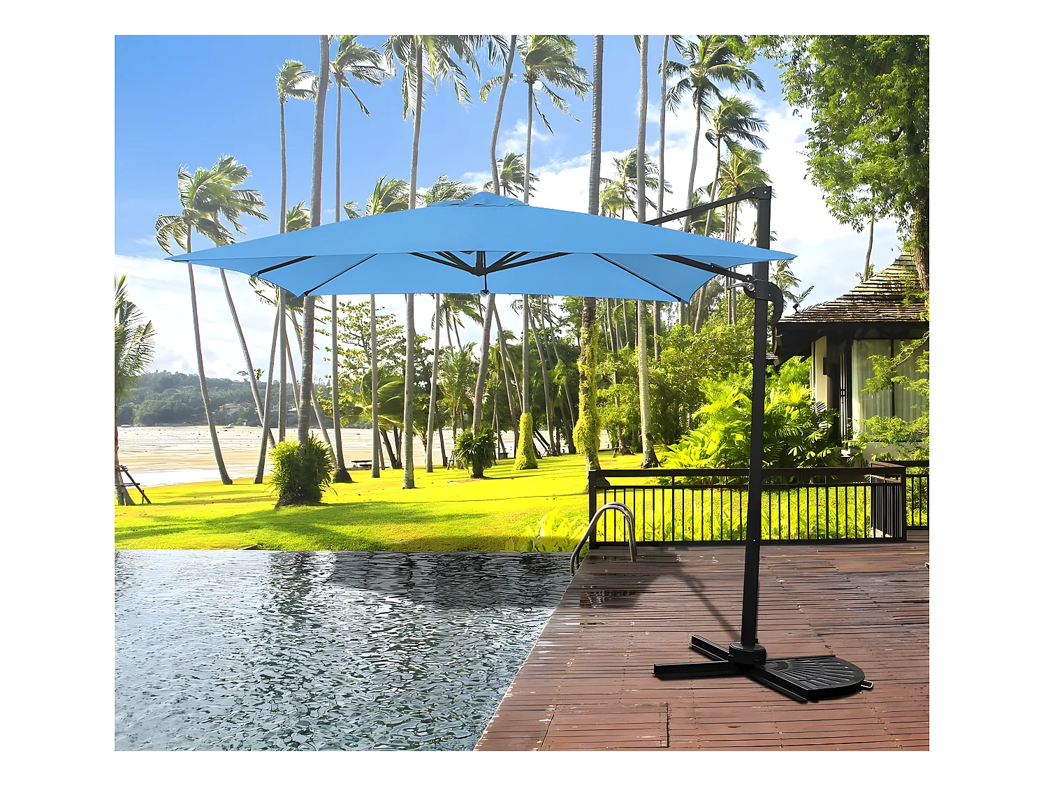 Guarda-sol Soleil - 2,5 x 2,5 m - Azul, inclinação ajustável, anti-UV, resistente à água