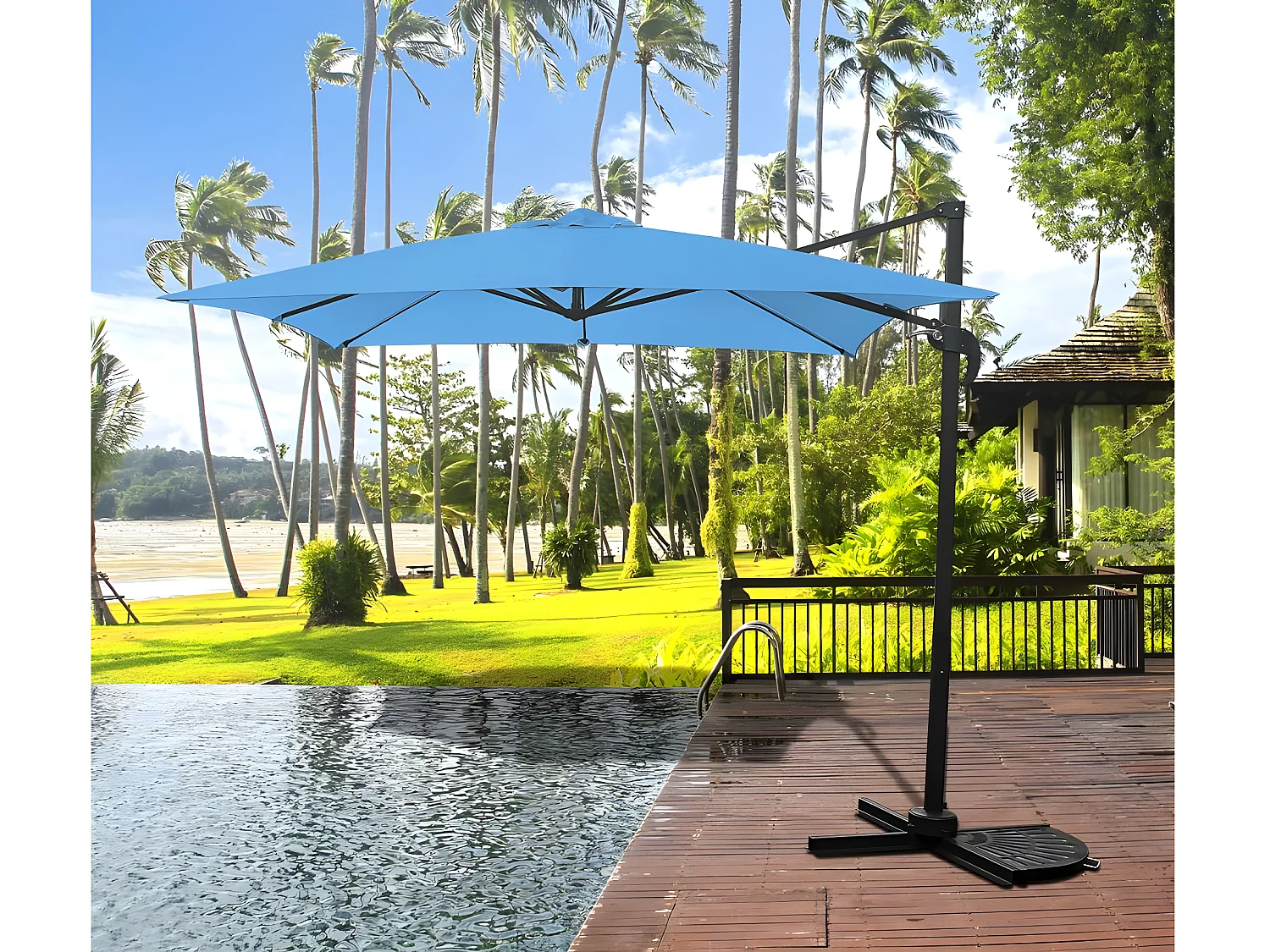 Parasol jardin déporté "Soleil" - 2.5 x 2.5 m - Bleu