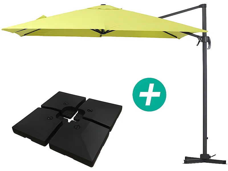 Ampelschirm aus Alu "Sun 3" - Viereckig - 3 x 3 m - Grün - Platten inbegriffen