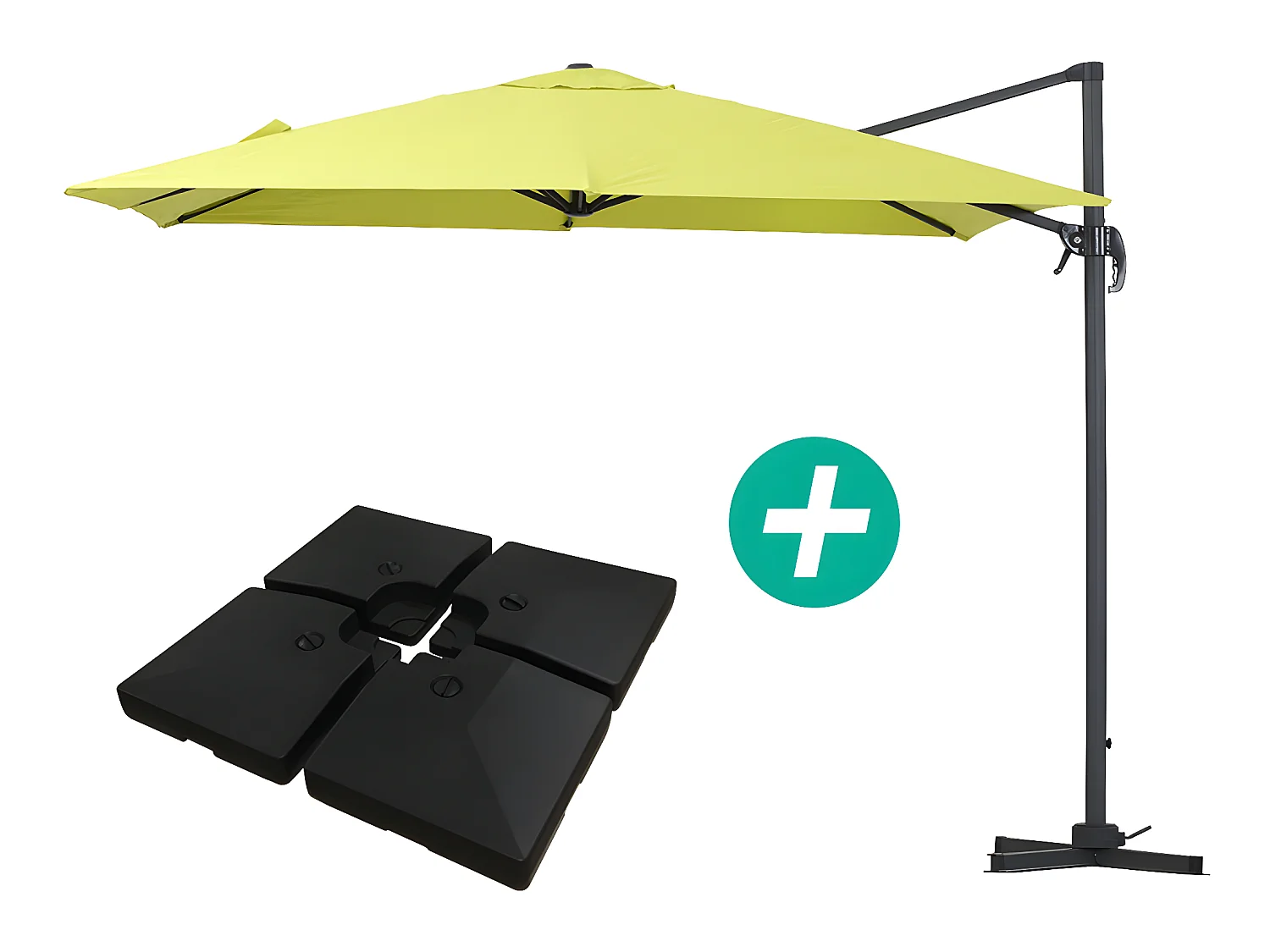 Ampelschirm aus Alu "Sun 3" - Viereckig - 3 x 3 m - Grün - Platten inbegriffen