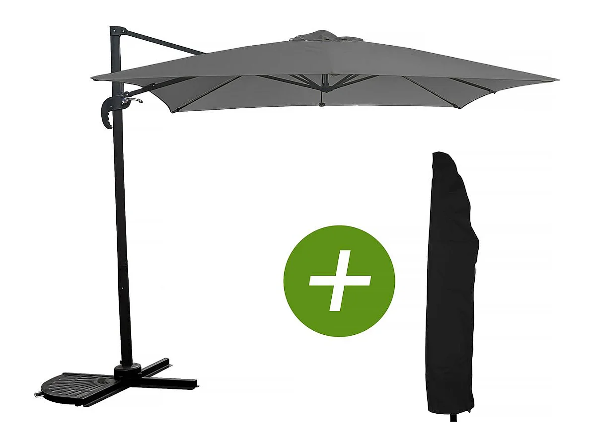 Parasol jardin déporté "Soleil" - Carré - 2.5 x 2.5 m - Gris + Housse de protection