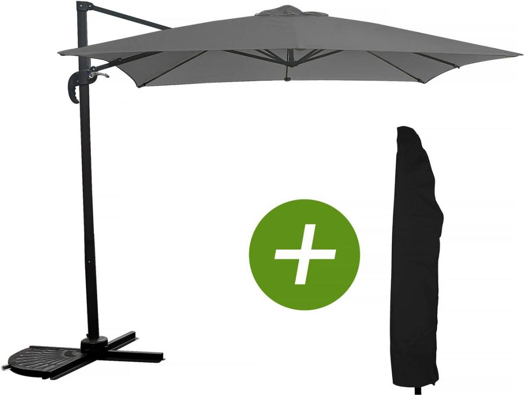 Parasol jardin déporté "Soleil" - Carré - 2.5 x 2.5 m - Gris + Housse de protection