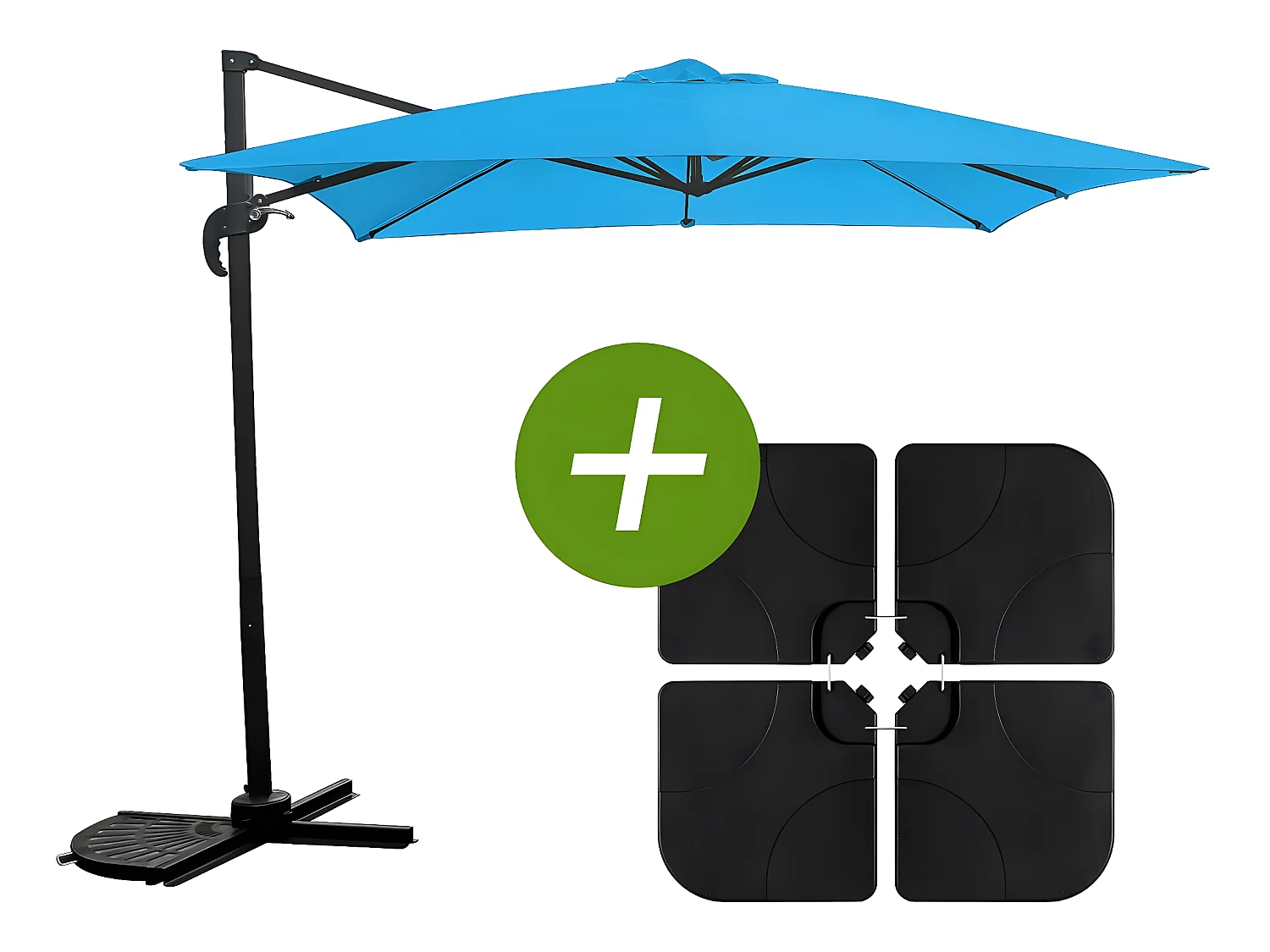 Ampelschirm "Soleil" - Viereckig - 2,5 x 2,5 m - Blau + Platten zur Beschwerung inbegriffen