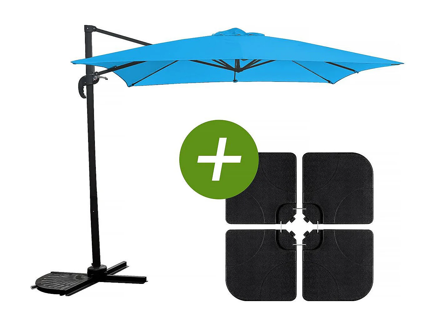 Guarda-sol de jardim deslocado "Soleil" - Quadrado - 2,5 x 2,5 m - Azul + Lajes de lastro incluídas