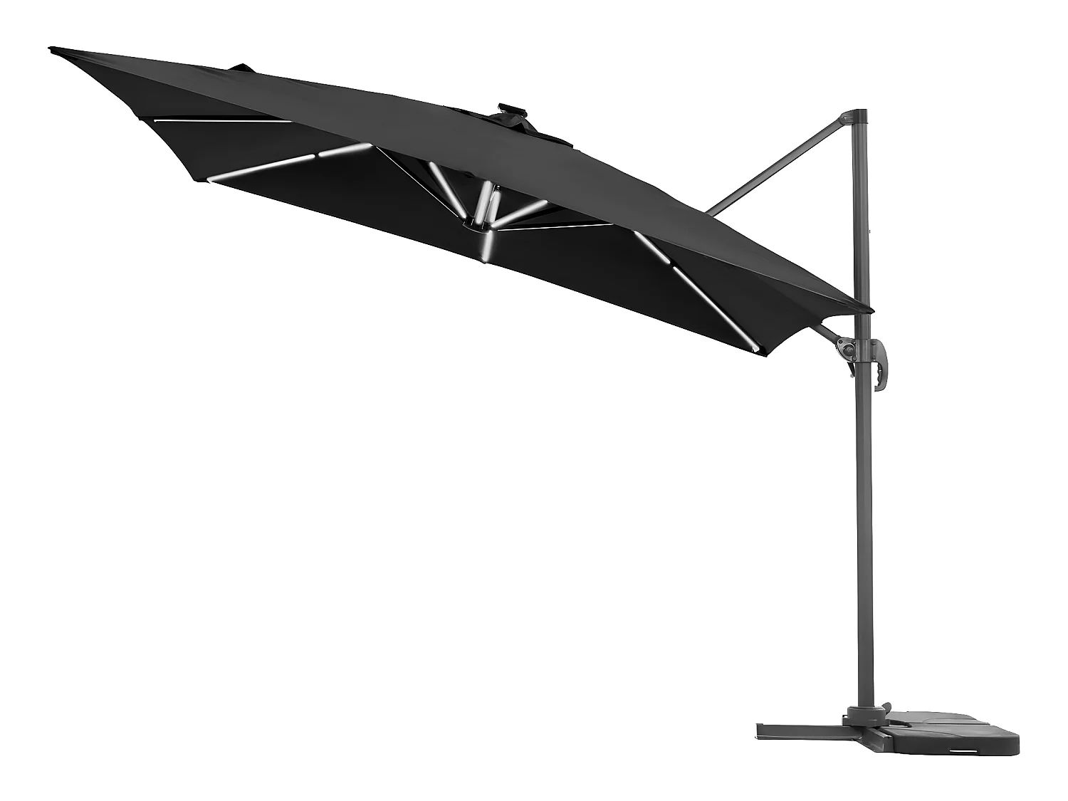 Parasol déporté avec LED - "Sun 4 Luxe" - 3 x 4 m - Noir