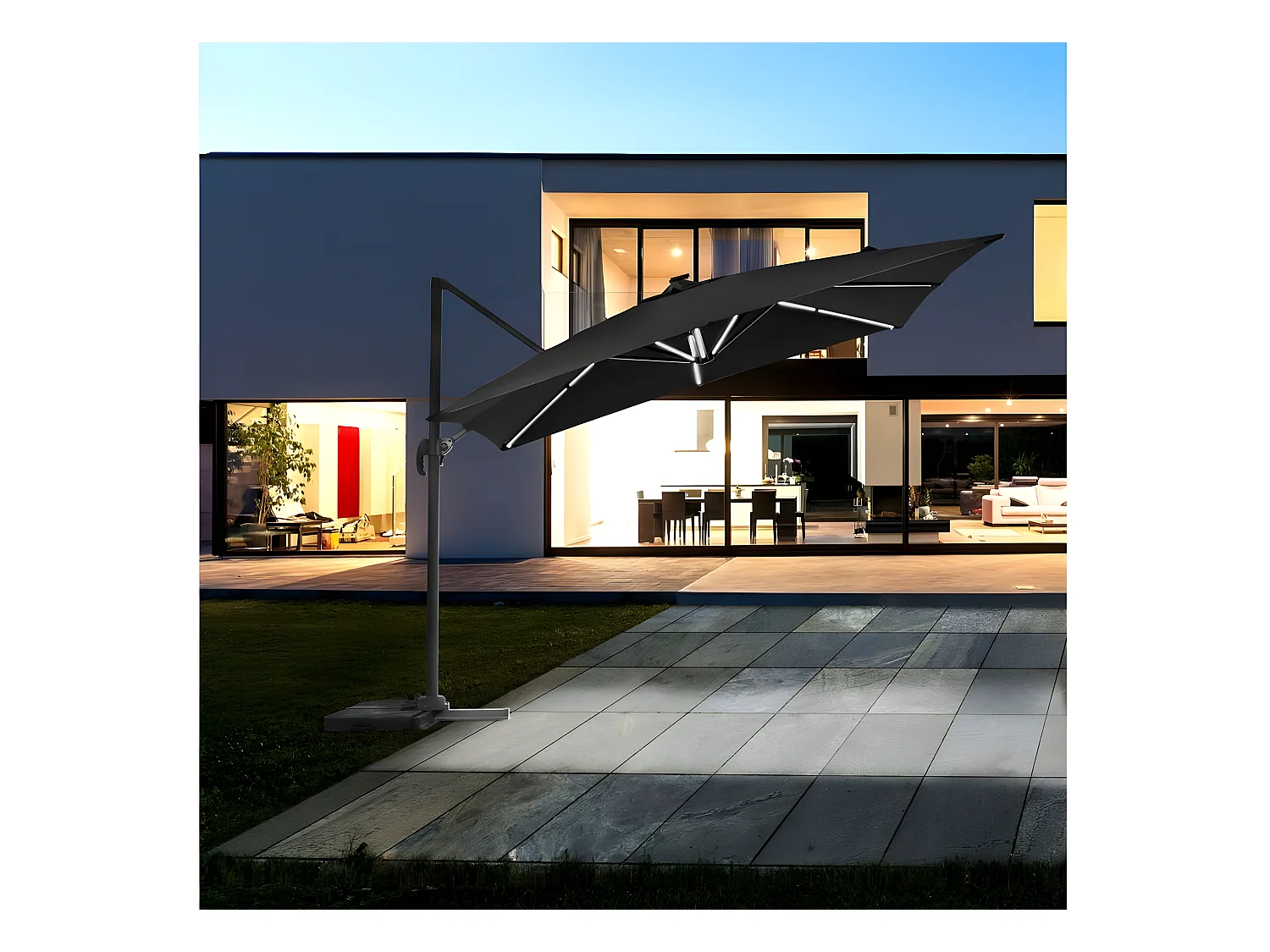 Parasol déporté avec LED - "Sun 4 Luxe" - 3 x 4 m - Noir