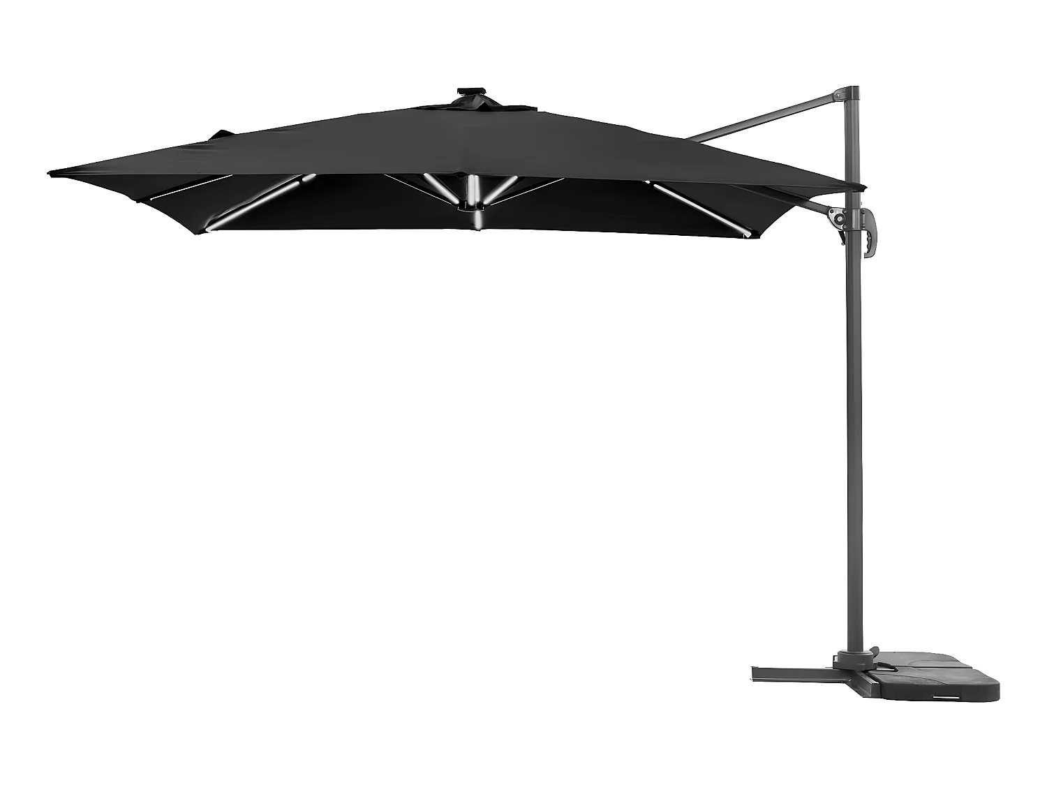 Parasol déporté avec LED - "Sun 4 Luxe" - 3 x 4 m - Noir