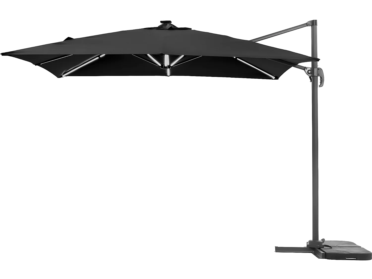 Parasol ogrodowy "Sun 4 Luxe" z boczną nogą - Z podświetleniem LED - Z aluminium - Kwadratowy - 3 x 4 m - Czarny