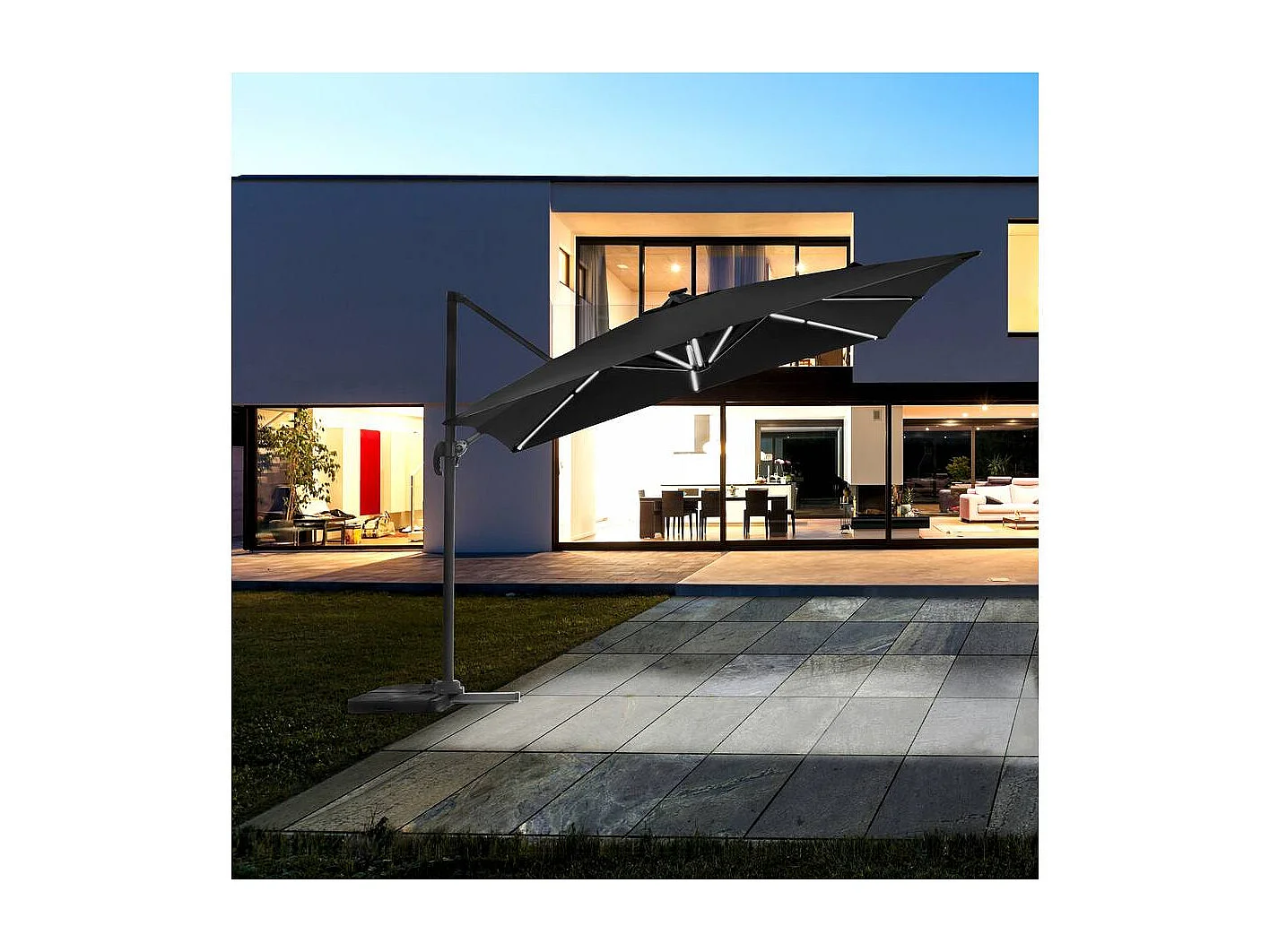 Parasol déporté avec LED - "Sun 4 Luxe" - 3 x 4 m - Noir