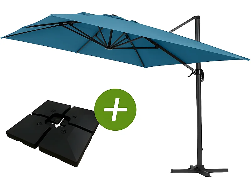 Parasol Lateral de jardín en aluminio - Sun 4- Rectangular- 3 x 4 m - Azul- lastre incluido