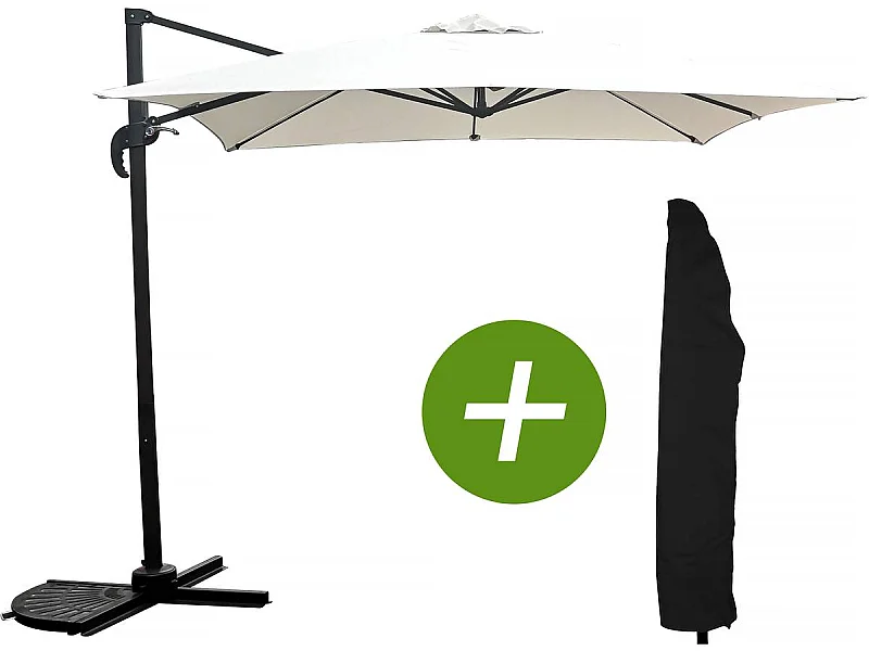 Guarda-sol deslocado quadrado "Soleil" 2,5 x 2,5 m com capa de proteção - Ecru