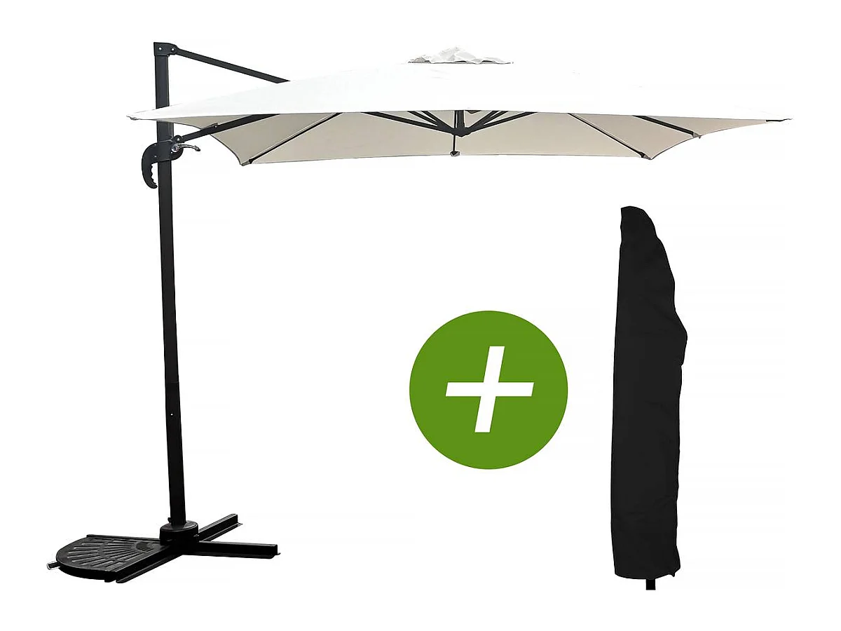 Parasol jardin déporté "Soleil" - Carré - 2.5 x 2.5 m - Ecru + Housse de protection