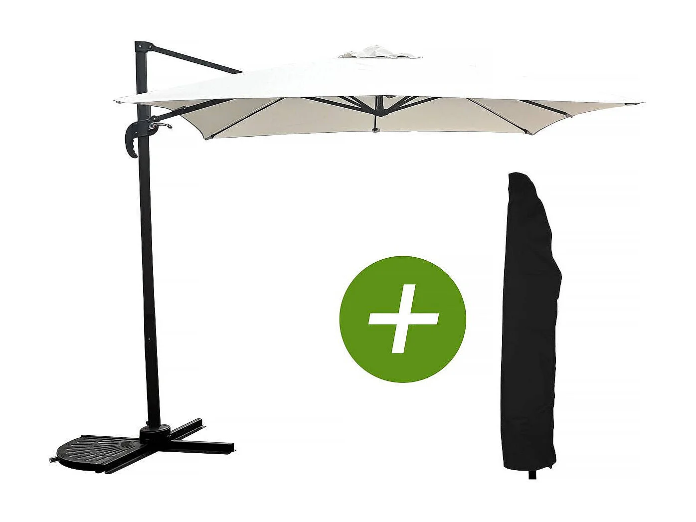 Parasol jardin déporté "Soleil" - Carré - 2.5 x 2.5 m - Ecru + Housse de protection