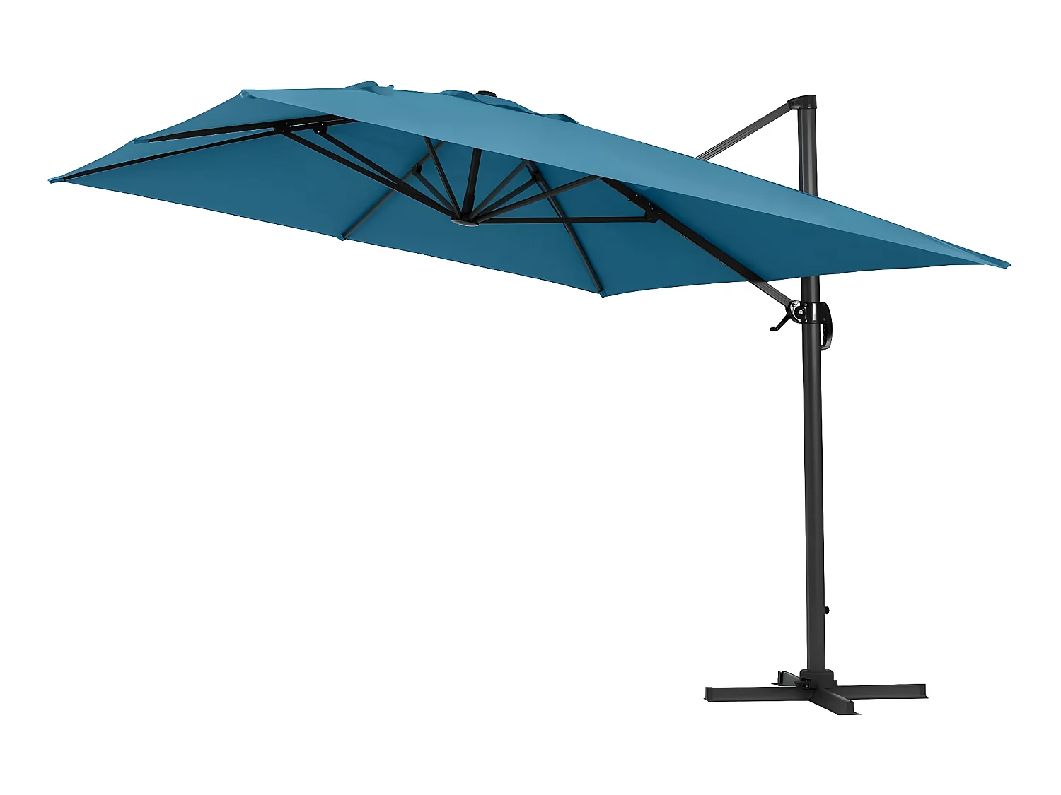 Guarda-sol deslocado de alumínio "Sun 4" retangular 3x4m azul - Rotação 360°, inclinável e dobrável