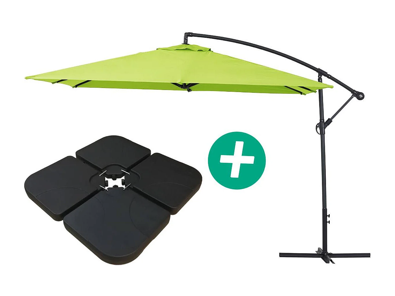 Parasol jardin déporté Alu "Ilios 3" - Carré - 3 x 3 m - Vert - Dalles incluses