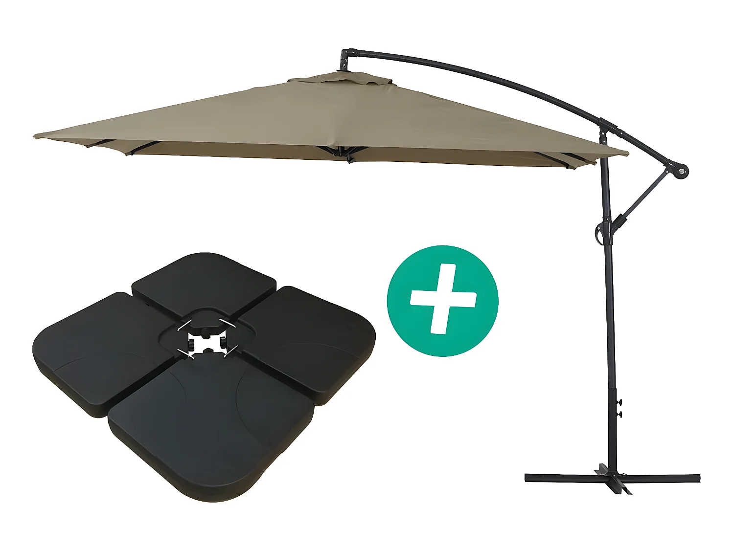 Parasol jardin déporté Alu "Ilios 3" - Carré - 3 x 3 m - Taupe - Dalles incluses