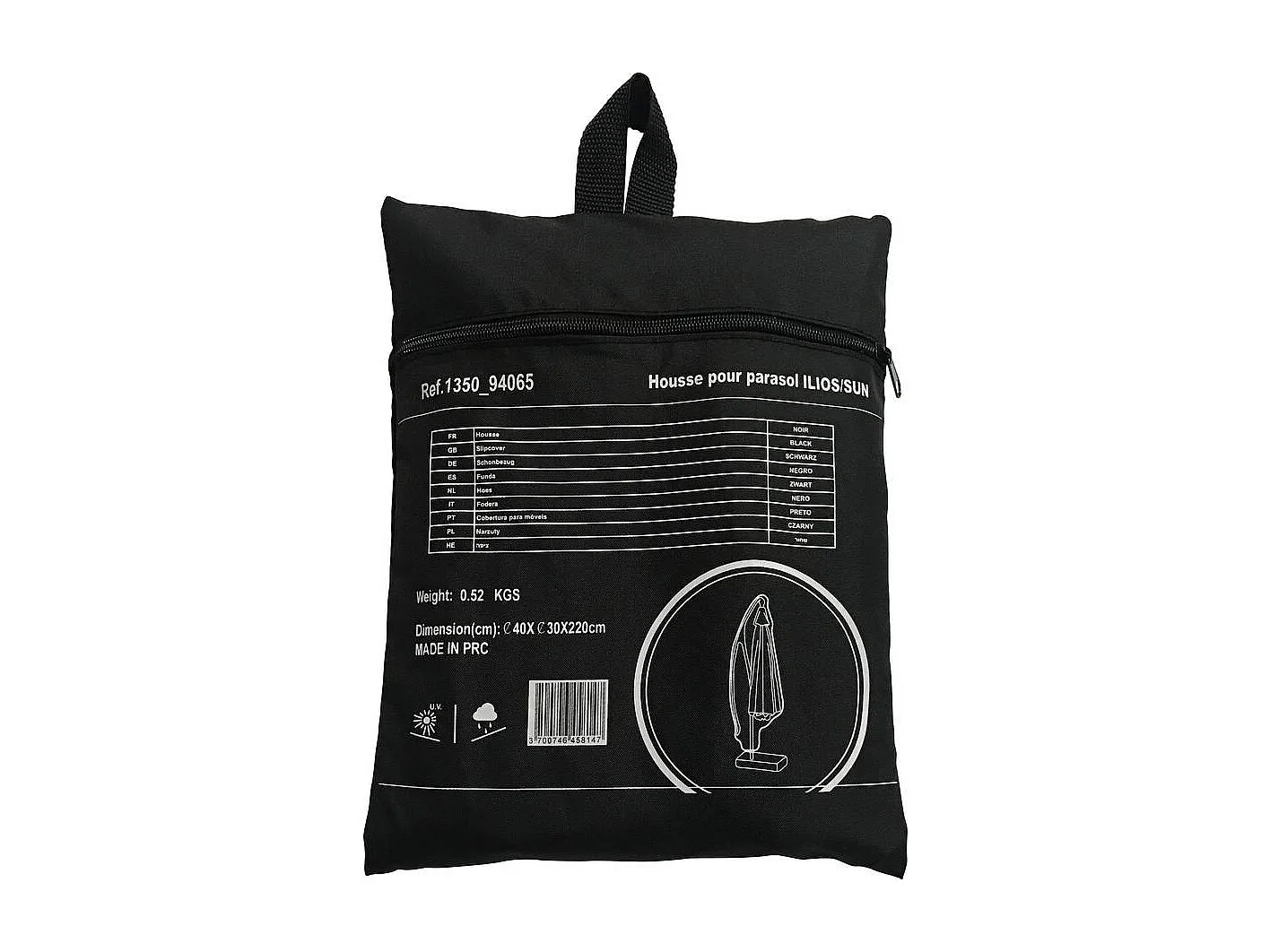 Parasol jardin déporté Alu "Sun 3" - Carré - 3 x 3 m - Noir + housse de protection