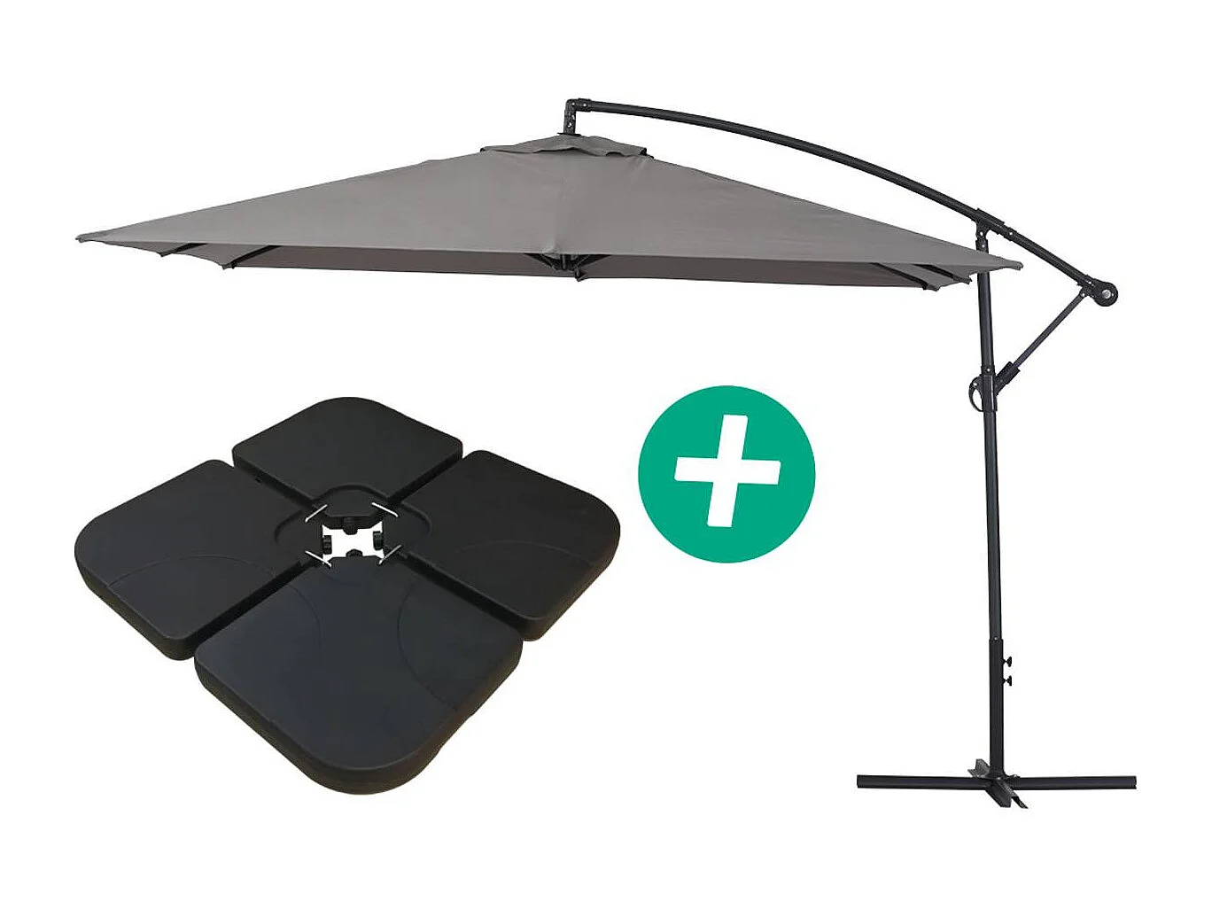 Parasol jardin déporté Alu "Ilios 3" - Carré - 3 x 3 m - Gris - Dalles incluses