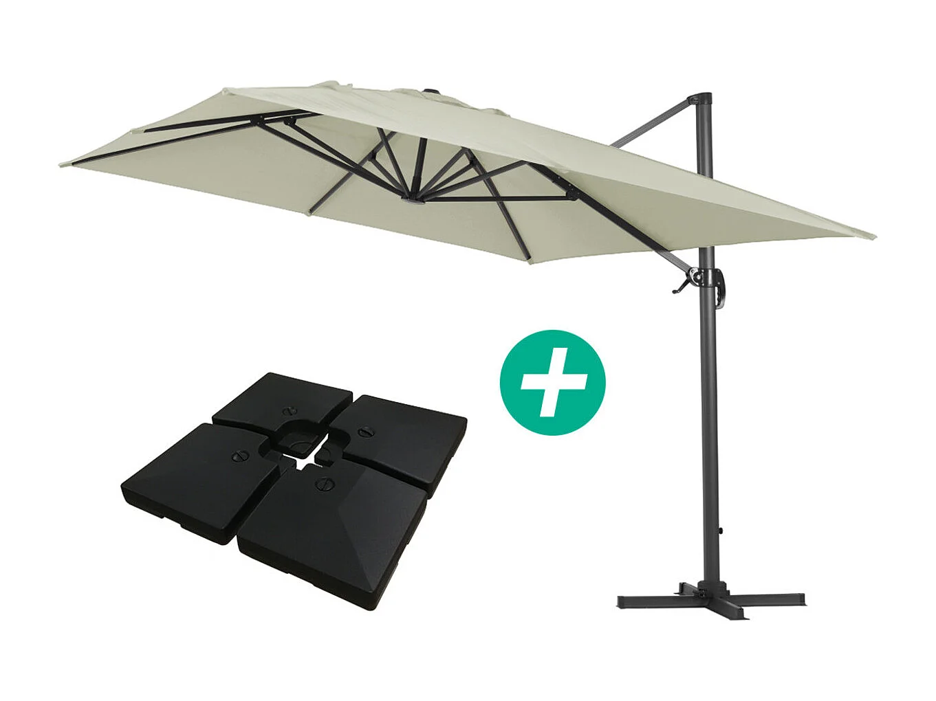 Parasol jardin déporté Alu "Sun 4 " - Rectangle - 3 x 4 m - Ecru - Dalles à lester incluses