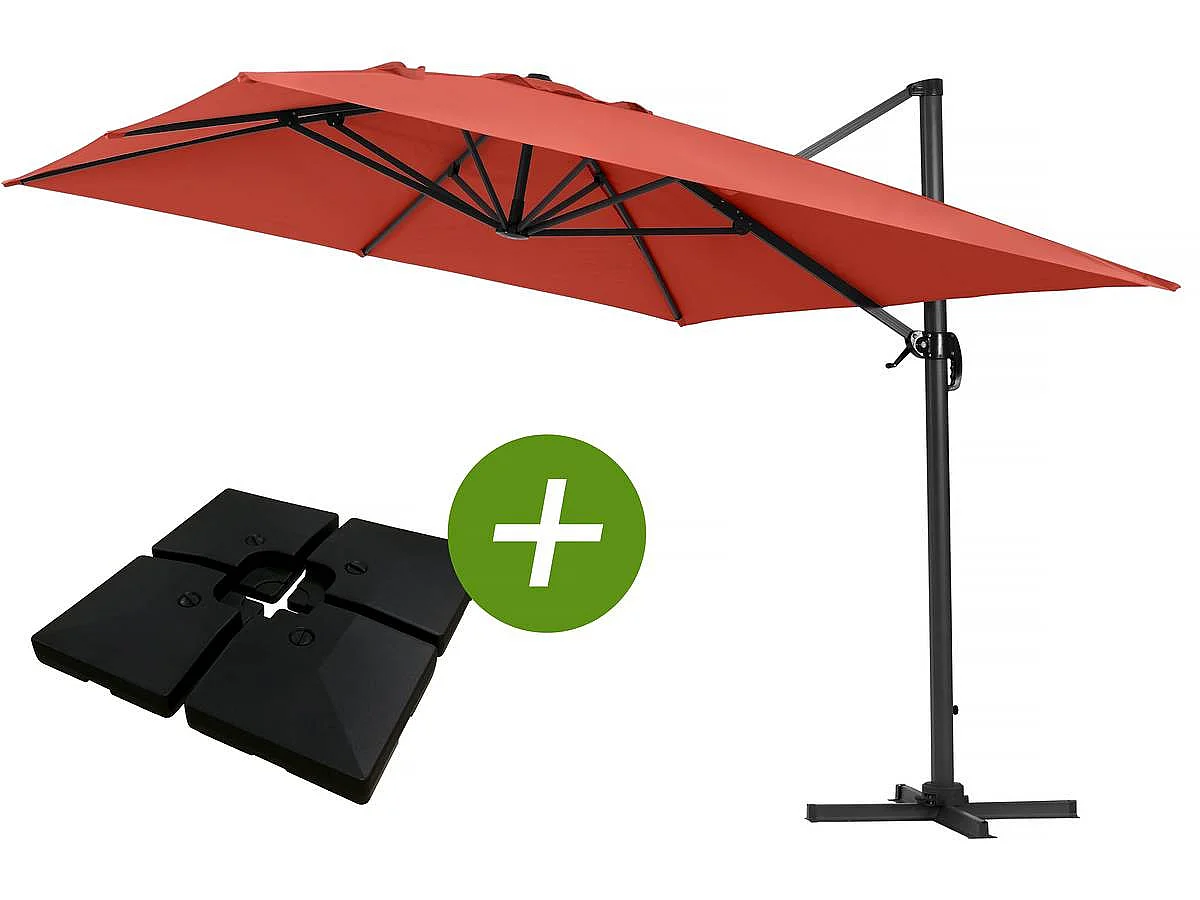 Ampelschirm aus Alu "Sun 4" - Rechteckig - 3 x 4 m - Ecru - Platten zur Beschwerung inbegriffen