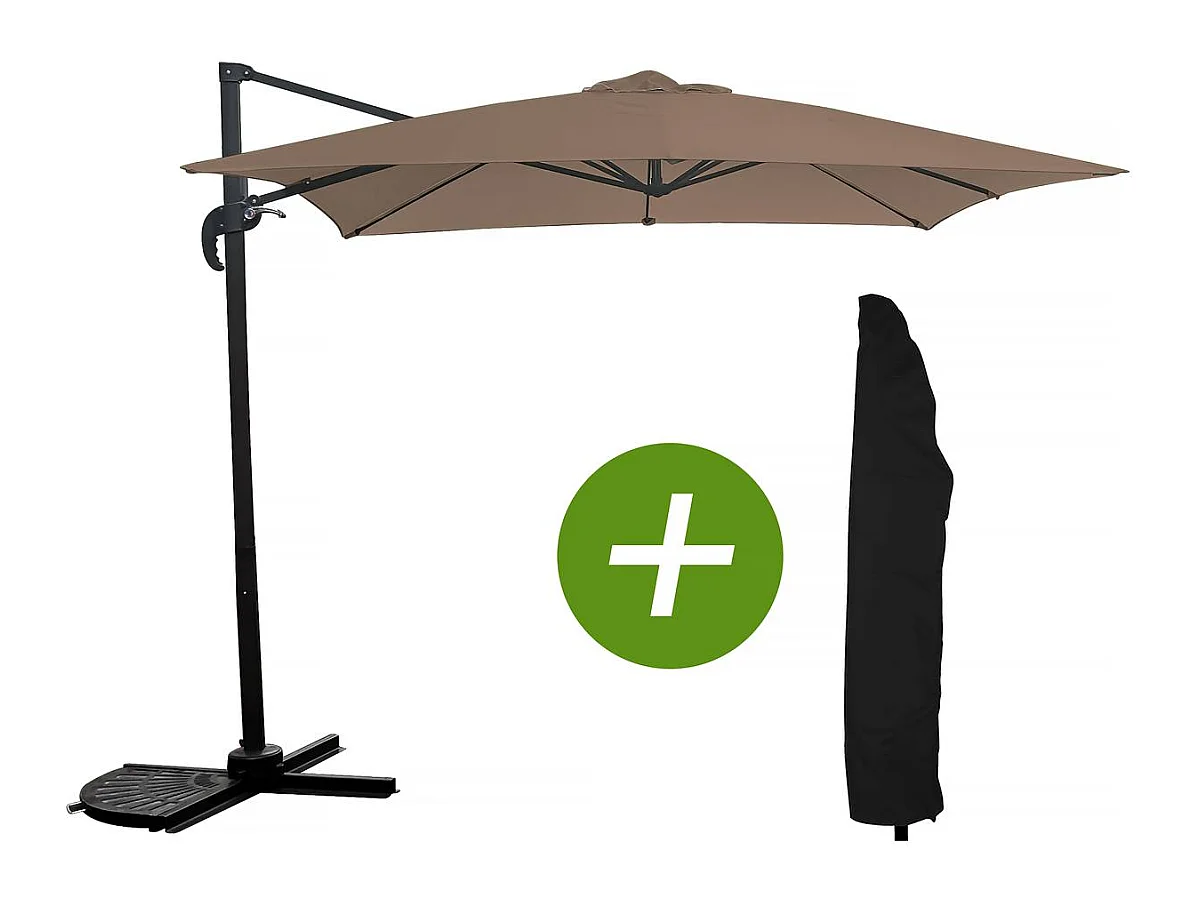 Parasol jardin déporté "Soleil" - Carré - 2.5 x 2.5 m - Taupe + Housse de protection