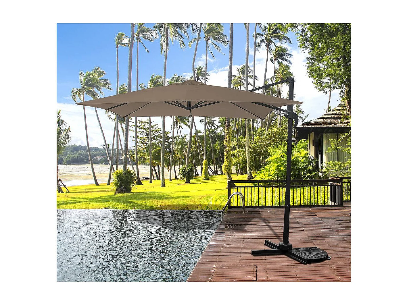 Parasol jardin déporté "Soleil" - Carré - 2.5 x 2.5 m - Taupe + Housse de protection