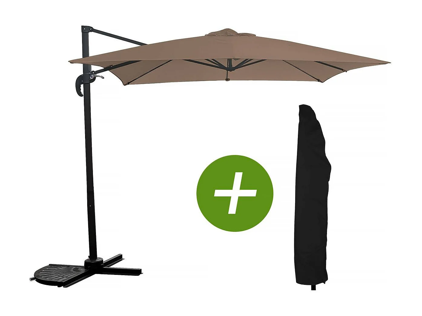 Parasol vrijhangend tuin zweefparasol "Soleil" - Vierkant - 2,5 x 2,5 m - Taupe + beschermhoes parasol