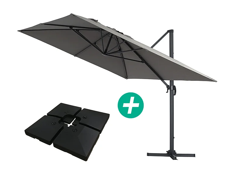 Parasol jardin déporté Alu "Sun 4 " - Rectangle - 3 x 4 m - Gris - Dalles à lester incluses