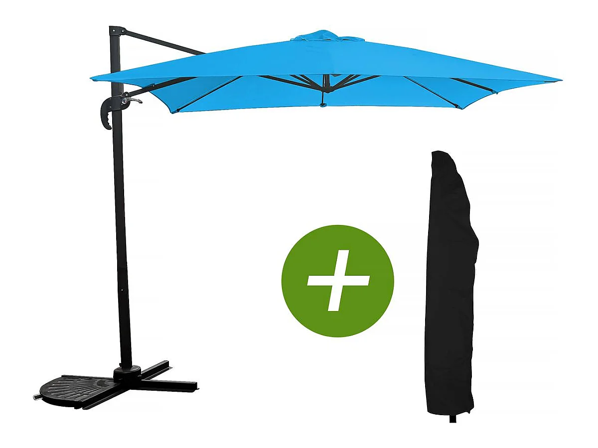 Guarda-sol deslocado quadrado "Soleil" 2,5 x 2,5 m com capa de proteção - Azul