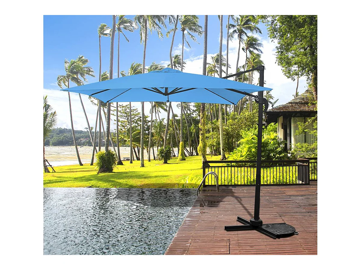 Guarda-sol deslocado quadrado "Soleil" 2,5 x 2,5 m com capa de proteção - Azul