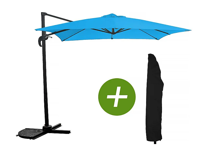 Parasol vrijhangend tuin zweefparasol "Soleil" - Vierkant - 2,5 x 2,5 m - Blauw + beschermhoes parasol