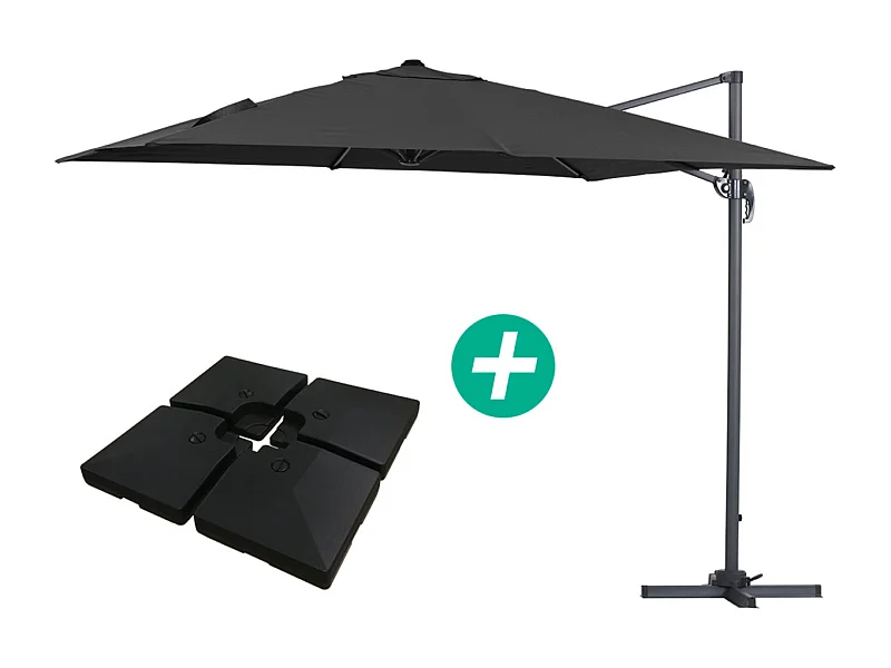 Ombrellone da giardino a sospensione "Sun 3 " - Quadrato - 3 x 3 - Nero - Base inclusa